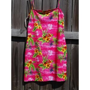 Y2K Vintage Candy Rocket Pink Tropical Floral Sundress Midi Dress Med USA Made